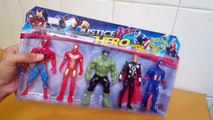 Unboxing and Review of Justice Hero - Set of 5 Superheroes thor, captain america, ironman, spiderman