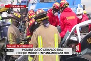 Panamericana Sur: rescatan a chofer que terminó atrapado en vehículo tras quíntuple choque