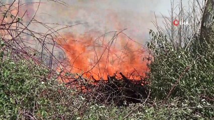 Anız yangınında alevlere ilk müdahaleyi polisler yaptı