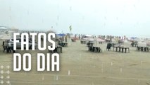 Sábado de chuva não frustra veranistas em Salinas