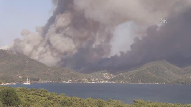 Bodrum'da makilik ve ormanlık alanda çıkan yangına müdahale ediliyor (1)