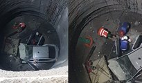 Otomobil 25 metre yüksekliğindeki metro inşaatına düştü: 2 ağır yaralı