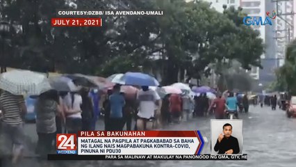 Matagal na pagpila at pagkababad sa baha ng ilang nais magpabakuna kontra-COVID, pinuna ni PDu30 | 24 Oras Weekend