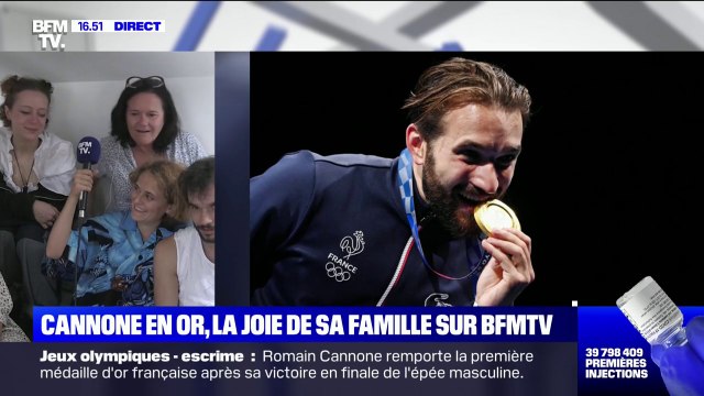 La joie de la famille de Romain Cannone sur BFMTV après sa première médaille d'or aux JO