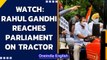 Rahul Gandhi rides to Parliament on tractor with 'farmers message' | Farmers protest | Oneindia News