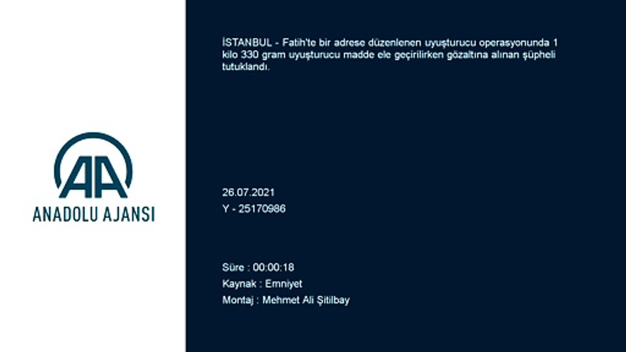 İSTANBUL - Fatih'te uyuşturucu operasyonunda yakalanan şüpheli tutuklandı