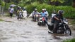 Roads waterlogged due to torrential rains in Delhi