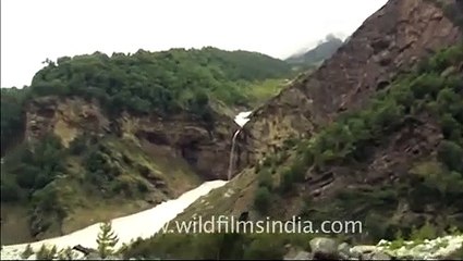 Waterfall and high altitude valley in Garhwal