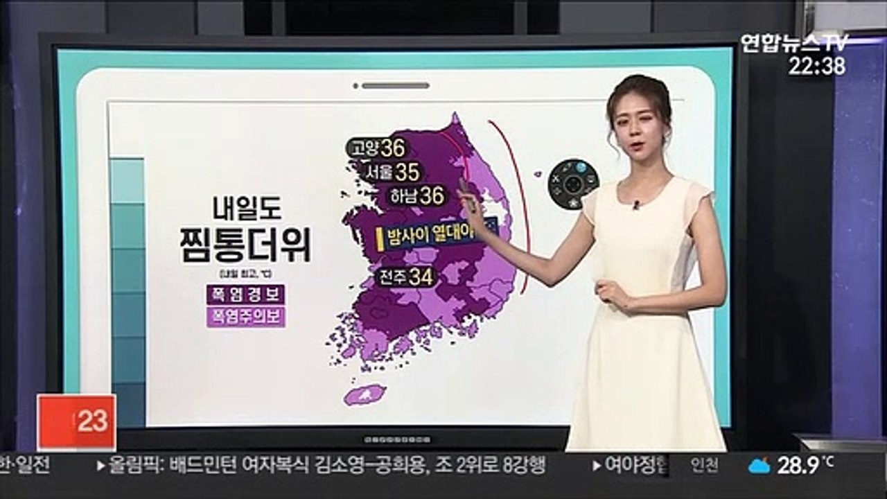 [날씨클릭] 내일도 35도 안팎 폭염…낮~밤 충청이남 '소나기'