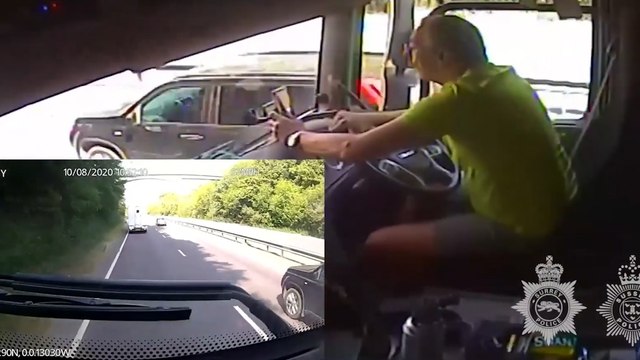 Lorry driver texting at the wheel ploughs into back of van on dual carriageway