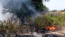 ANTALYA - Yol kenarında alev alan araçtan çıkan kıvılcımlar makilik alanda yangına neden oldu