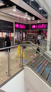 Heavy rain causes floods INSIDE Northampton's Grosvenor Centre shopping mall, July 28, 2020