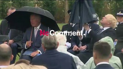 UK Prime Minister struggles with umbrella at police memorial