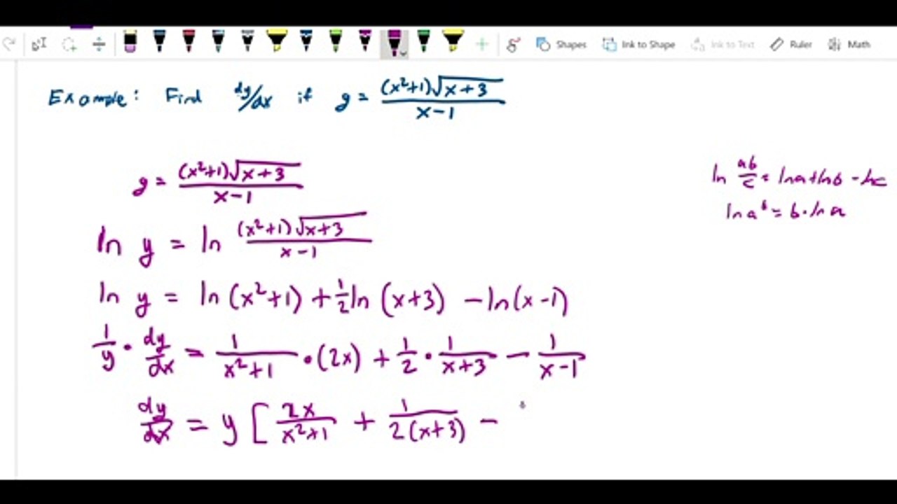 Derivatives of inverse and inverse trig functions - Logarithmic differentiation