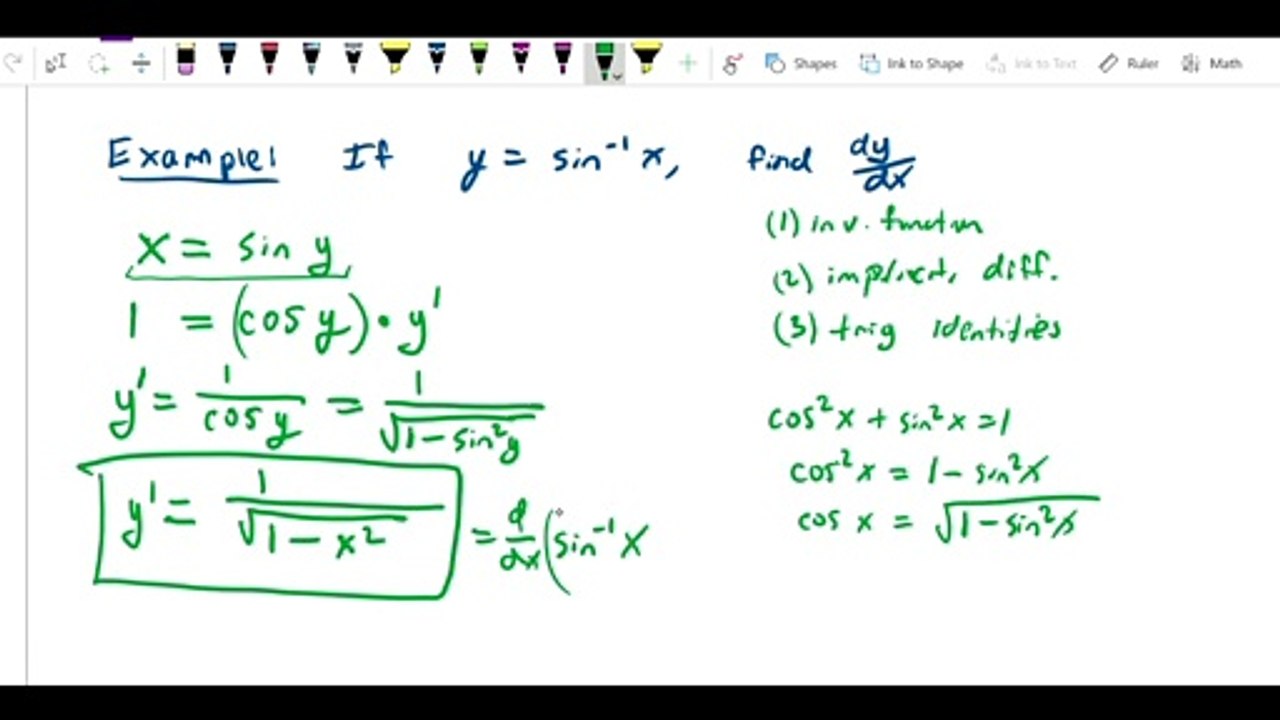 Derivatives of inverse and inverse trig functions - Using implicit differentiation to find derivative of inverse trig functions
