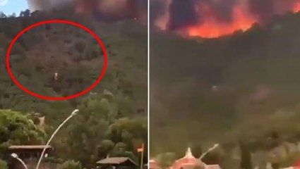 Marmaris'te yangını kaydeden vatandaştan dikkat çeken sözler: Biri ormanı ateşe verdi bak