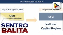 NCR, nasa GCQ with heightened restrictions simula ngayong araw hanggang Agosto 5; ECQ, ipatutupad sa Metro Manila mula Agosto 6 hanggang 20