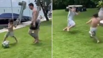 Veliaht yolda! Messi'nin 5 yaşındaki oğlu Mateo, futbol topuyla yaptıklarıyla büyüledi