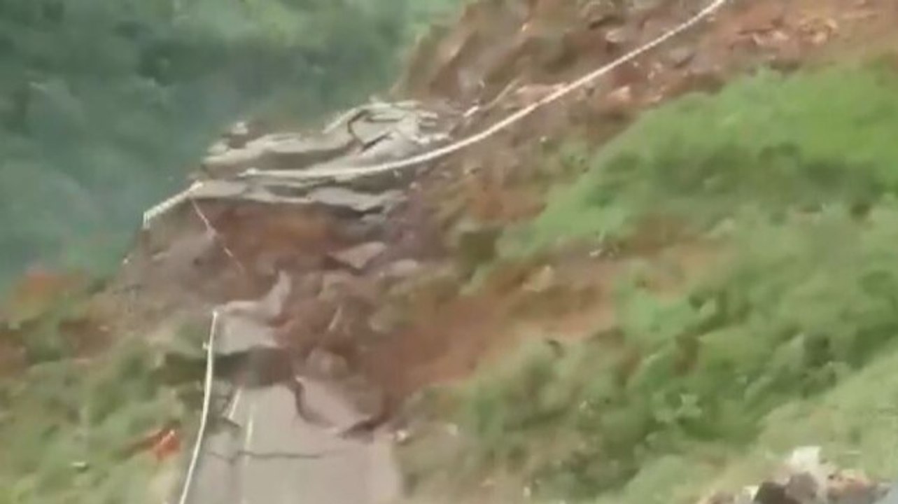 Stretch of road caves in due to landslide in Himachal Pradesh's Sirmaur