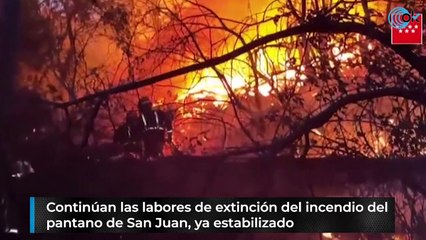 Continúan las labores de extinción del incendio del pantano de San Juan, ya estabilizado