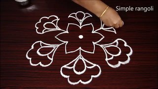 Daily Flower Rangoli - 7x4 Middle Dots New Flower Kolam - Simple Flower Rangol - Chitirai muggulu