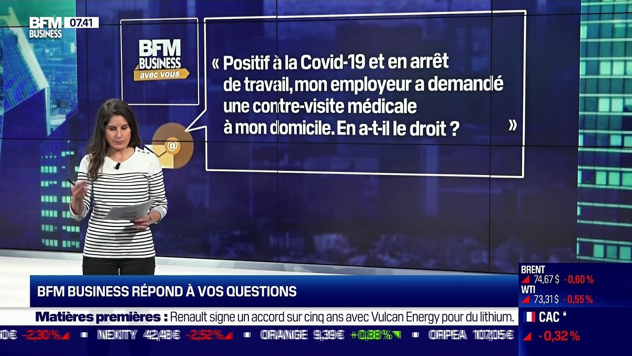 BFM Business avec vous : Mon employeur a-t-il le droit de demander une contre-visite médicale à mon domicile ? - 02/08