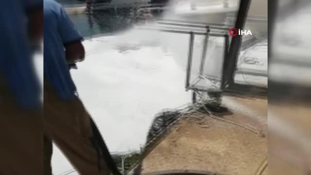 Erdek Limanı'nda lüks yat yanarak böyle battı