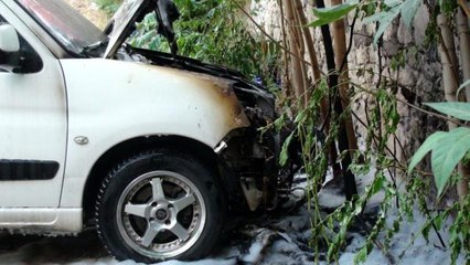 Tutuşan kuru otlar hafif ticari aracı yaktı