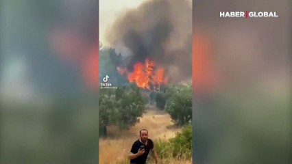 Yangın kozalak attı, vatandaşlar panikle böyle kaçıştı