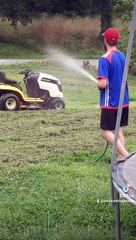 Man Faces Yellow Jackets for Mower Keys