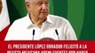 El presidente López Obrador felicitó a la pesista mexicana Aremi Fuentes
