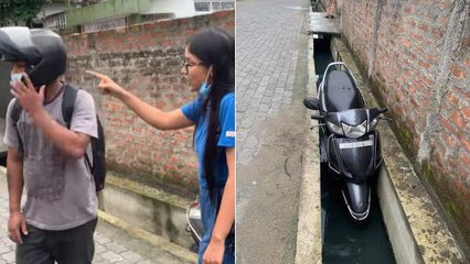 छेड़छाड़ कर भाग रहे मनचले की स्कूटी को लड़की ने नाली में गिराया, कराया गिरफ्तार, वीडियो वायरल