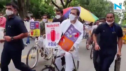 Rahul Gandhi leads bicycle rally to Parliament over fuel price hike