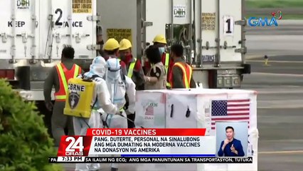 Pres. Duterte, personal na sinalubong ang mga dumating na Moderna vaccines na donasyon ng Amerika | 24 Oras