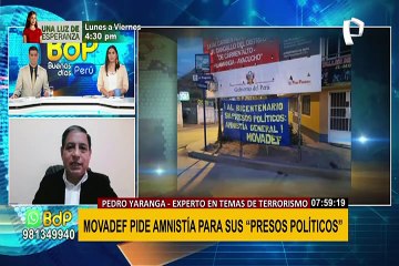 Pedro Yaranga advierte que Movadef pide “amnistía” para sus “presos políticos”