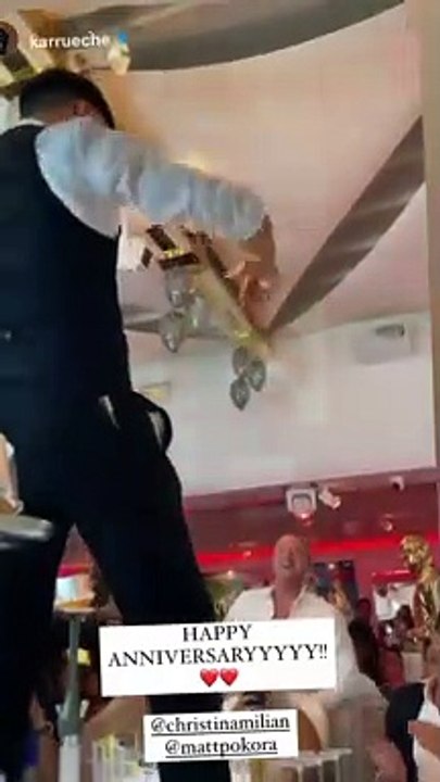 Christina Milian et M.Pokora fêtent leur rencontre dans le club L'Opéra à Saint Tropez le 3 août 2021.