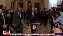 Sneaky Schumer - Senators laugh as Schumer steals podium from McConnell