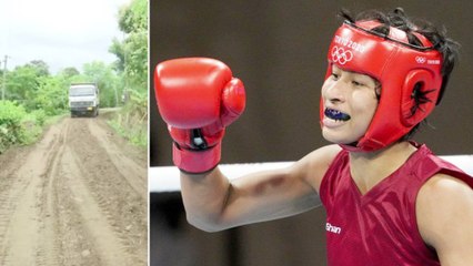 Ahead of boxer Lovlina final bout  construction work is underway on the road at Golaghat