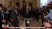 Sneaky Schumer - Senators laugh as Schumer steals podium from McConnell