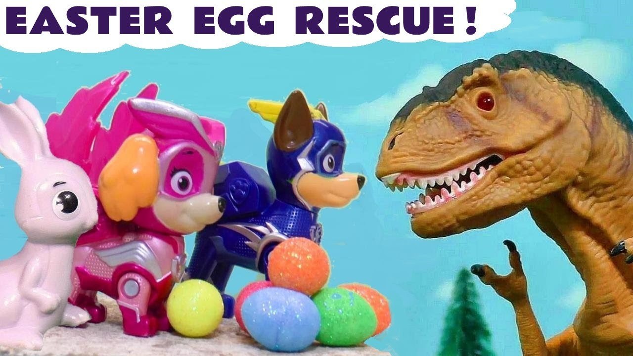 Paw Patrol Mighty Pups Charged Up Dino Rescue Easter Egg Hunt with Dinosaur Toys for Kids and the Funny Funlings in this Stop Motion Toys Full Episode English Video for Kids by Toy Trains 4U