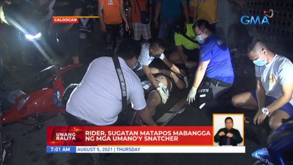 Rider, sugatan matapos mabangga ng mga umano'y snatcher | UB