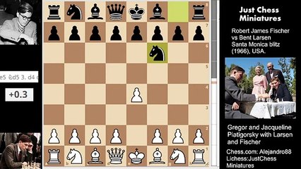 Bobby Fischer sacs a Knight on f7 and attacks Larsen with everything (1966)