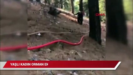 Yaşlı kadın, orman ekiplerine sırtında erzak taşıdı