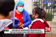 Minsa: vacuna Sinopharm muestra 94% de efectividad