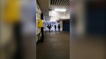 SWNS Yobs steal e-scooter from commuter at Luton Train Station