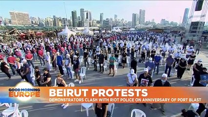 Riot police and protesters clash on Beirut blast anniversary
