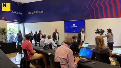 Arriba la directiva del Barça a la roda de premsa convocada per explicar la marxa de Messi