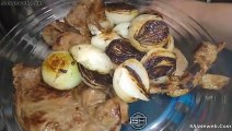 Receta de cocina carne asada  con cebollitas y chiles picantes un platillo clasico tradicional
