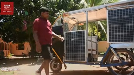 Inovasi kendaraan roda tiga tenaga surya dari barang bekas -