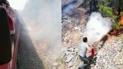 Treni durdurup yangına müdahale ettiler